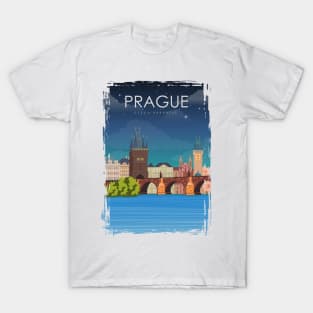 Prague Czech Republic Bridge Vintage Minimal Retro Travel Poster T-Shirt